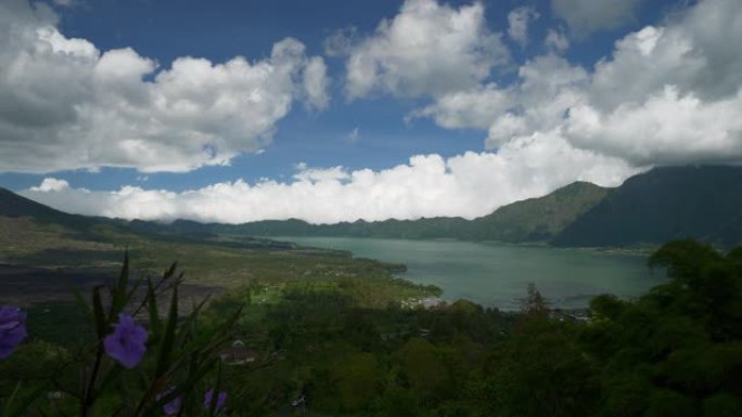晴天巴厘岛著名火山湖山顶部全景4k印度尼西亚