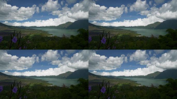 晴天巴厘岛著名火山湖山顶部全景4k印度尼西亚