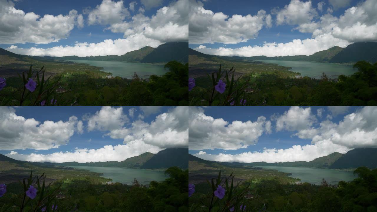 晴天巴厘岛著名火山湖山顶部全景4k印度尼西亚
