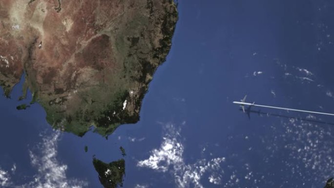 在地图上飞往澳大利亚堪培拉的飞机