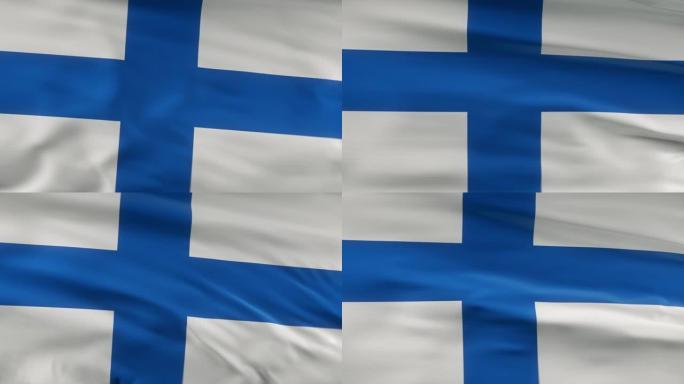 芬兰国旗飘扬在风seamles循环三维动画。4 k的决议