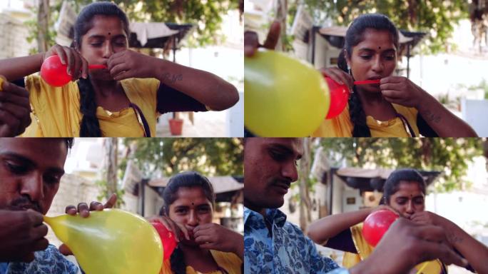 准备户外派对庆祝气球装饰的朋友