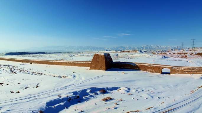 长城、城墙雪景、雪山，冰雪、航拍