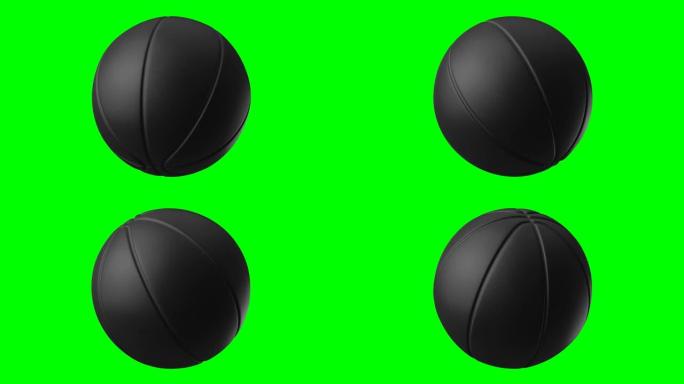 绿色色度键上的黑色篮球球。