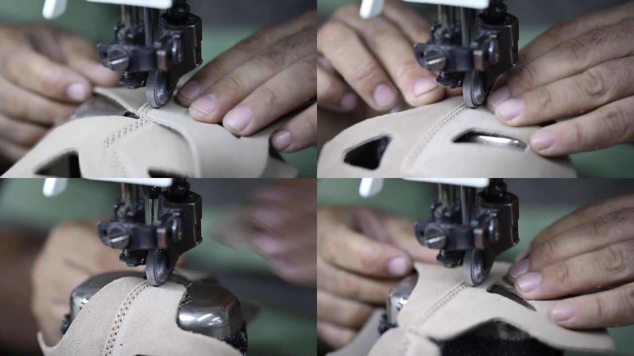 鞋匠手工缝制鞋履细节的特写镜头