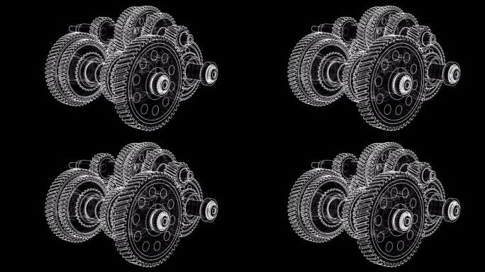 轮廓齿轮箱概念。3D插图视频