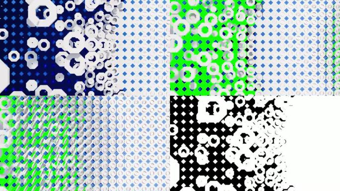 抽象几何背景-循环-4k-过渡蒙版-白色，带蓝色-动画图案，交叉点有规则和正方形六边形