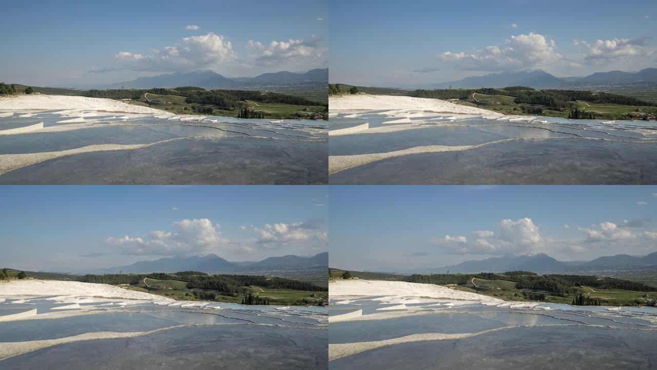 棉花堡Denizli古代希拉波利斯的石灰华水池的时间流逝