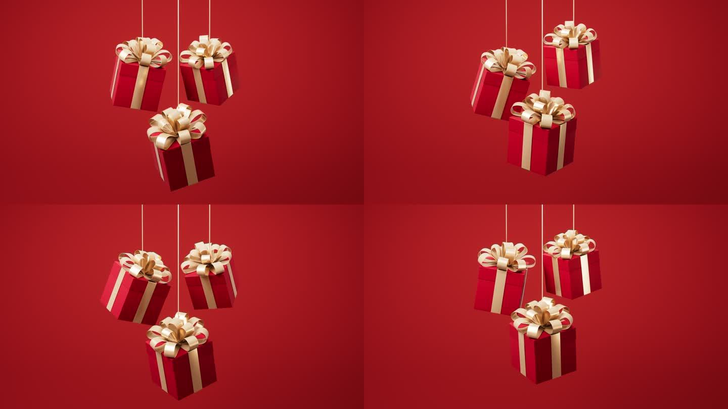 红色方形礼物盒循环动画3D渲染