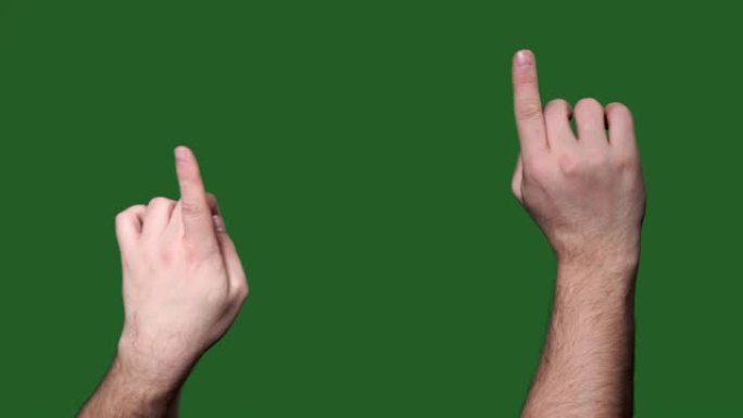 Chromakey。绿色屏幕。触摸屏女人手指手势两只手。