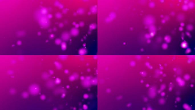 4k浅紫色光束，散景漂浮在彩色深紫色到粉红色，运动中的渐变背景。动态粒子在空中转动的循环3d动画与B