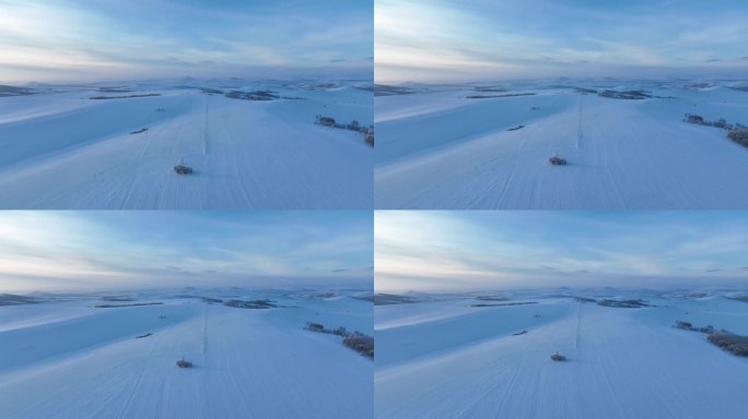 呼伦贝尔冬季原野丘陵山地雪景