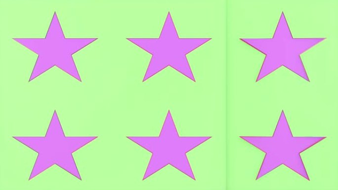移动五彩星星的3D动画。星星的标志正在翻转。无缝模式。