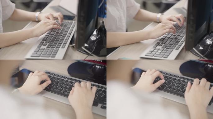 电脑前工作的白领女孩上班白领女孩操作电脑
