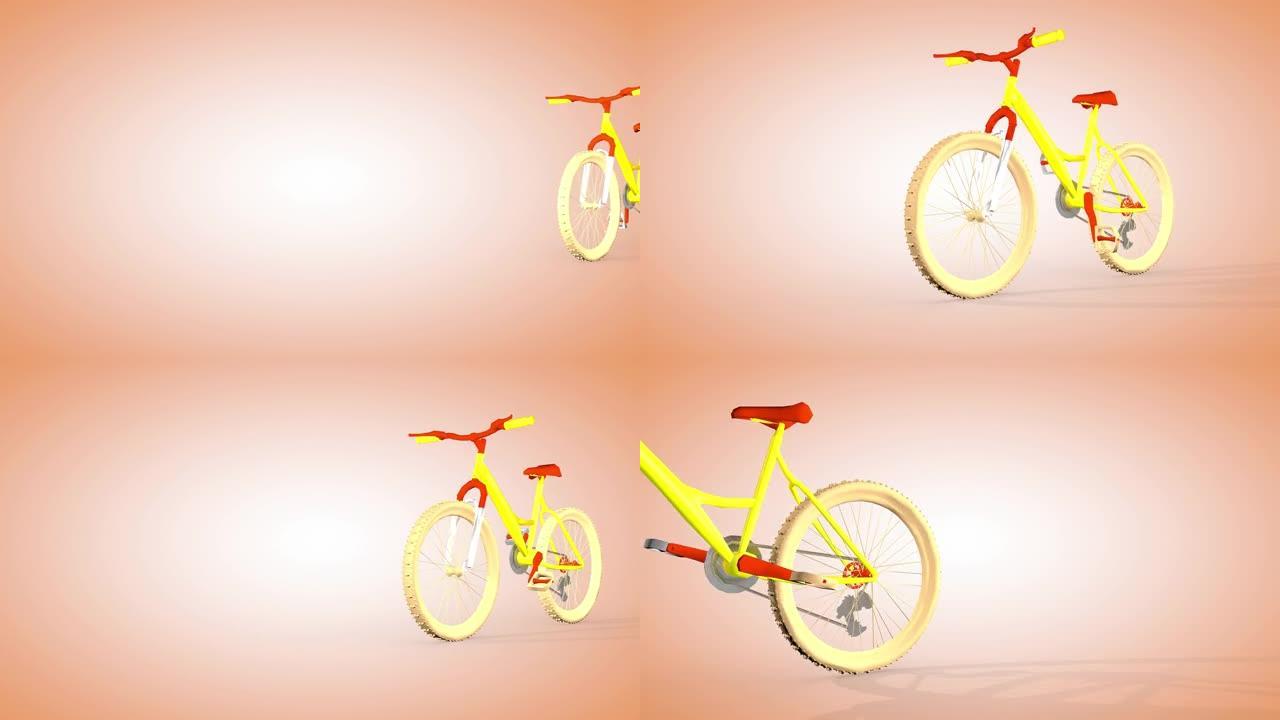 明亮的自行车，无尽的自行车交通。3D渲染