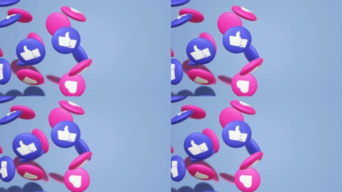 3d渲染竖起大拇指和心脏社交媒体图标。