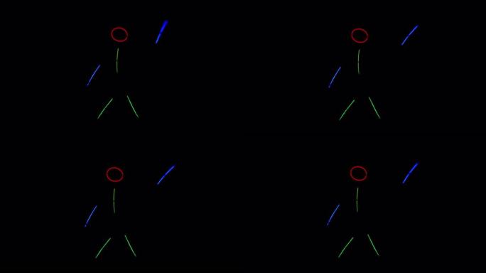 多色霓虹灯人在黑暗中挥舞着他的手。霓虹灯棒套装