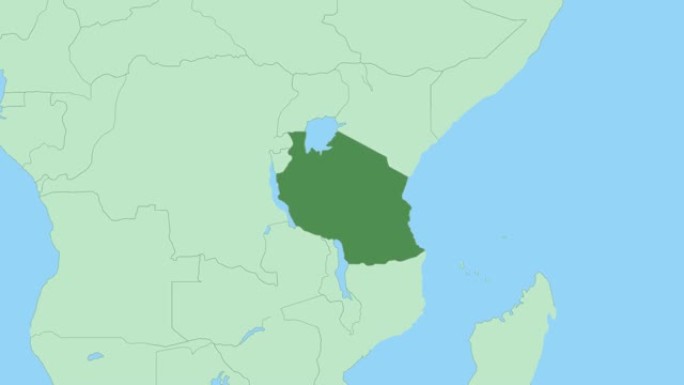 坦桑尼亚地图，带有国家首都的图钉。