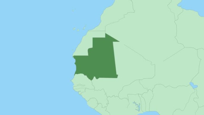 毛里塔尼亚地图，带有国家首都的pin。