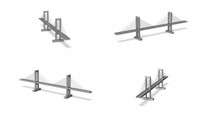 一种旋转微型斜拉桥。3D渲染。循环视频。阿尔法频道。