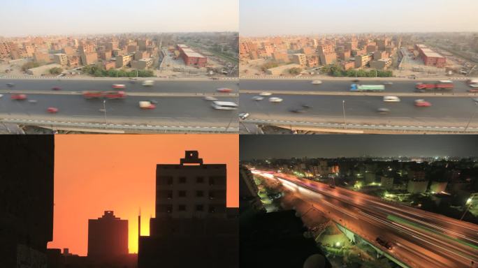埃及开罗街景车流日落夜晚延时
