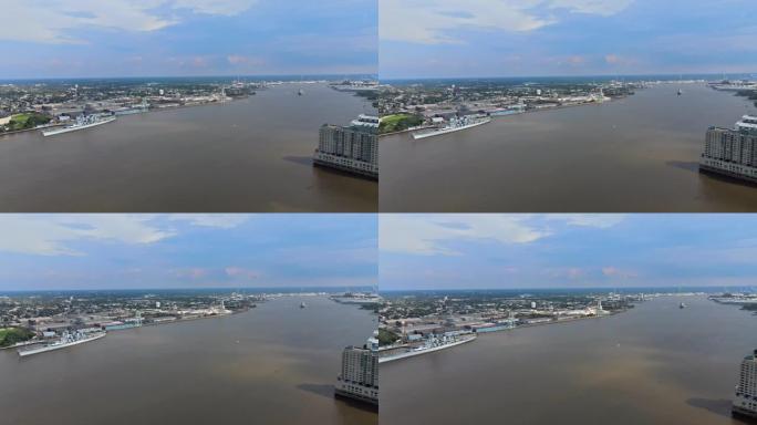 费城宾夕法尼亚州特拉华河沿线基础设施城市的鸟瞰图