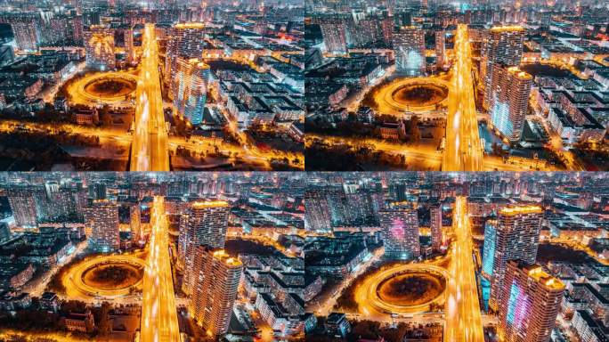 中国哈尔滨松浦大桥夜景延时航拍