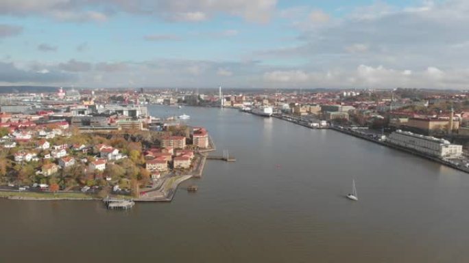 哥德堡的戈塔阿尔夫河，从埃里克斯堡看，空中上升