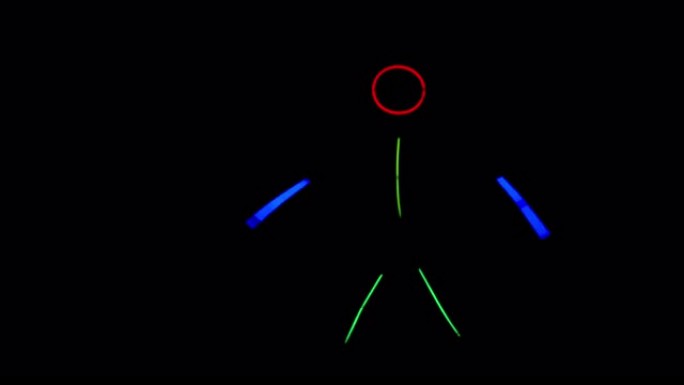 多色霓虹灯人在黑暗中行走。霓虹灯棒套装