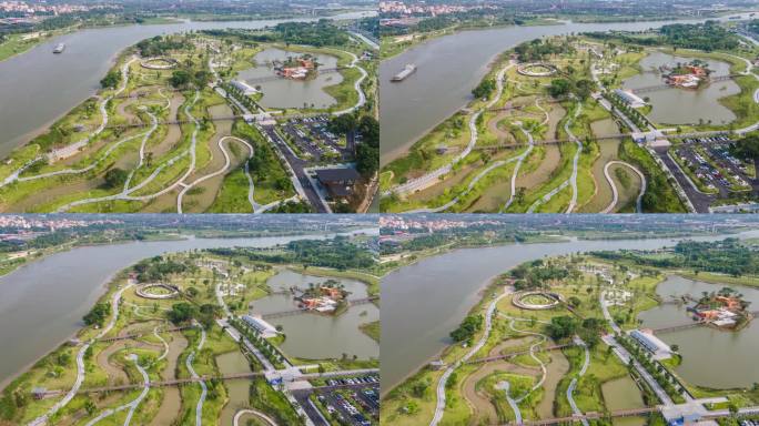佛山桂城半月岛湿地公园延时摄影航拍4k
