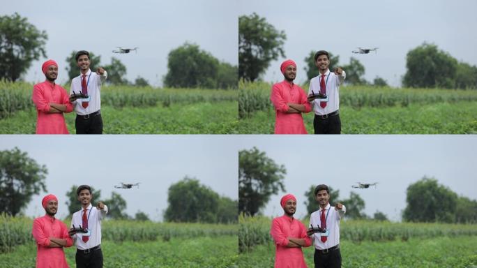 印度农民和农艺师在农业领域使用无人机