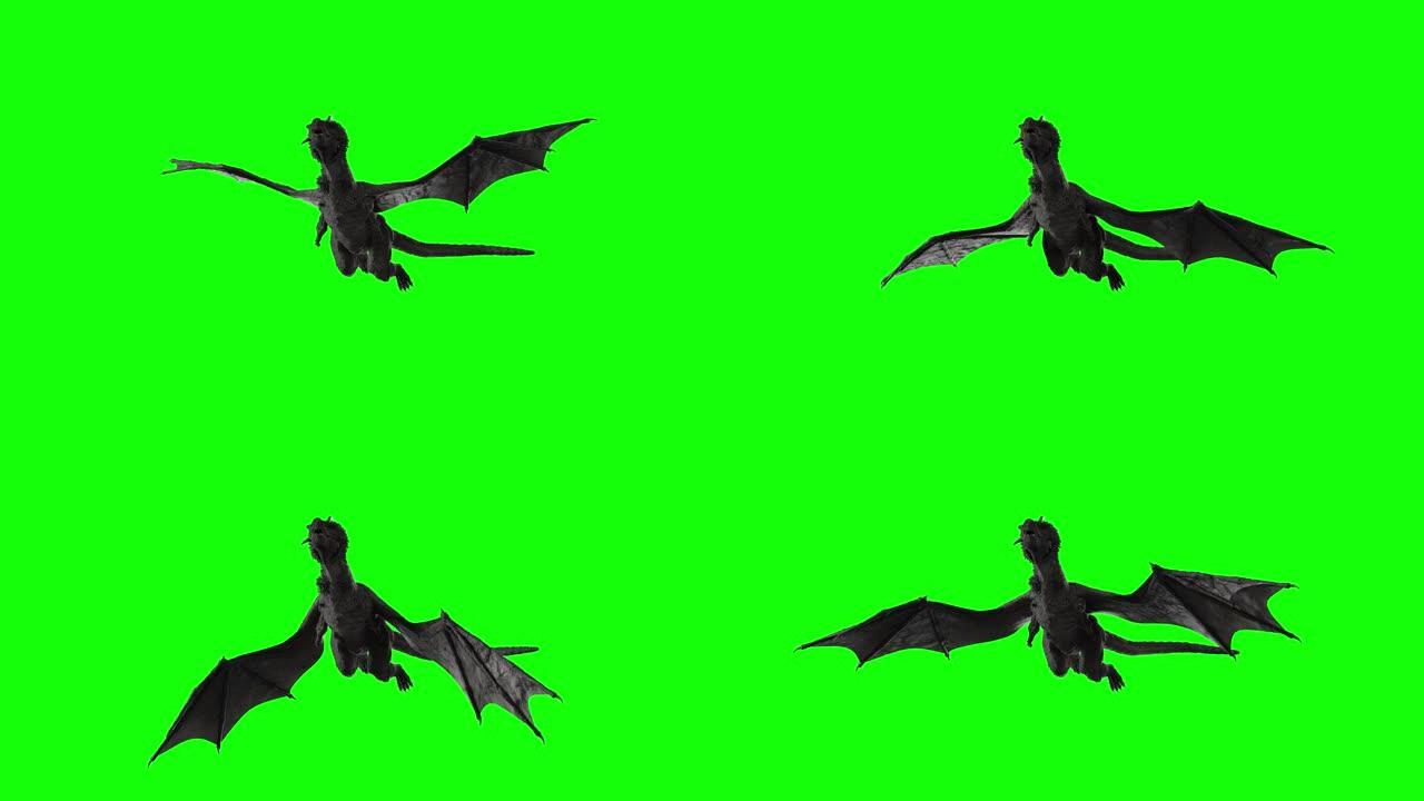 绿色背景上的龙飞3D渲染