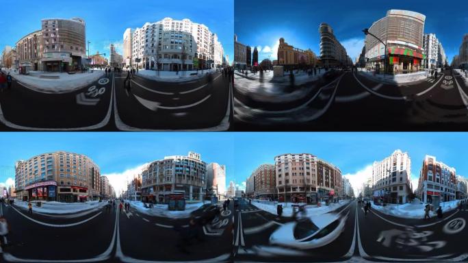 gran via madrid hyperlapse与雪的equir矩形360视频