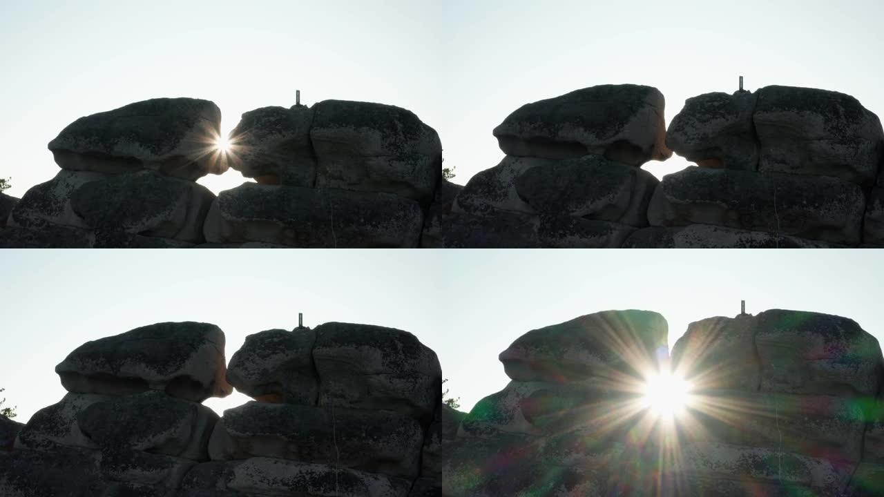 透过岩石的太阳鸟瞰图