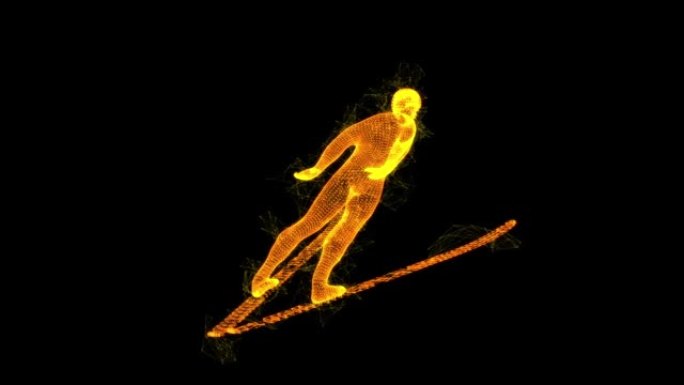 跳台滑雪运动员。线框低聚网状网络空间网格科学与技术