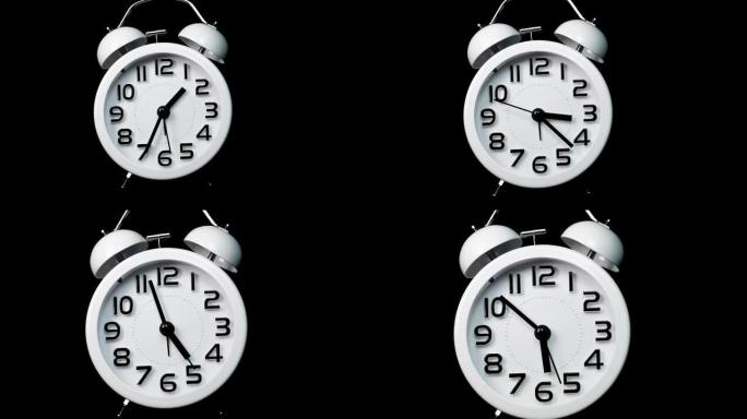 白色时钟延时循环在黑色背景上快速到缓慢。