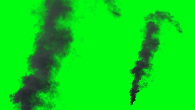 绿色屏幕4k上的暗烟羽隔离。逼真的烟雾模拟。