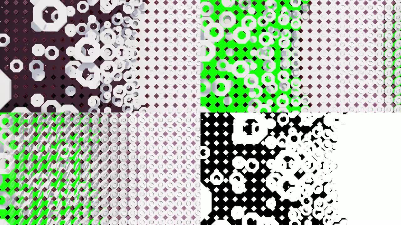 抽象几何背景-循环-4k过渡蒙版-白色，紫色-动画图案，交叉点有规则和正方形六边形