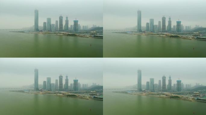 珠海城市湾建设航空全景4k中国