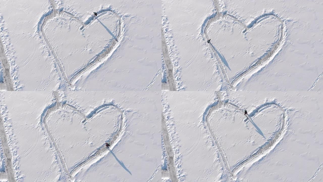 冬天，女人在冰冻的湖上在冰上滑冰。情人节的概念，浪漫和爱情。女性在冰冻的冰池上骑着花样溜冰鞋