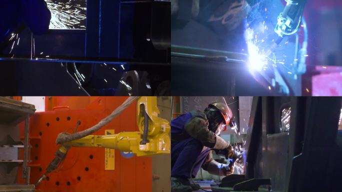 焊工正在焊接一块金属 一台机器被用来制造一块金属 焊工正在焊接一块金属