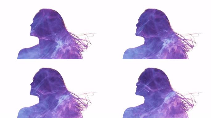 女性剪影空灵能量紫蓝雾