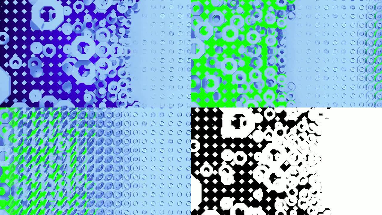 抽象几何背景-循环-4k-过渡蒙版-浅蓝色-交叉点有规则和正方形六边形的动画图案