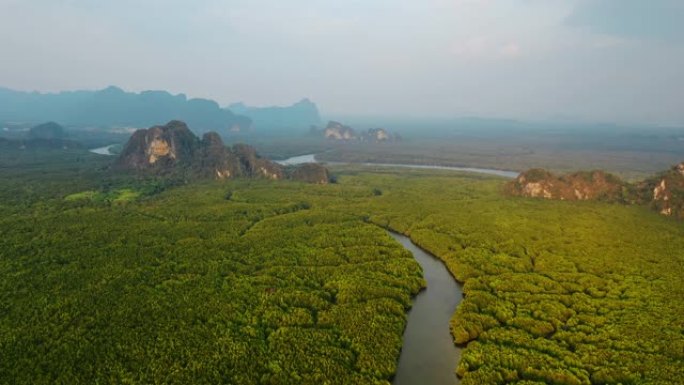 日出时潘牙的风景鸟瞰图
