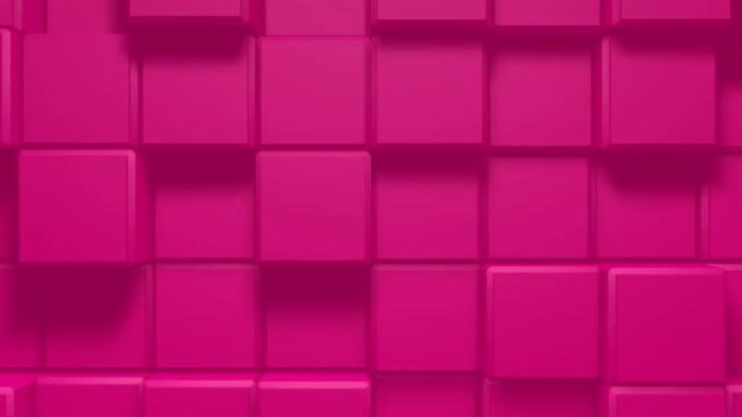 抽象几何立方体块循环。抽象运动背景。粉色清洁最小斜面正方形网格图案。3d动画。无缝环路4K