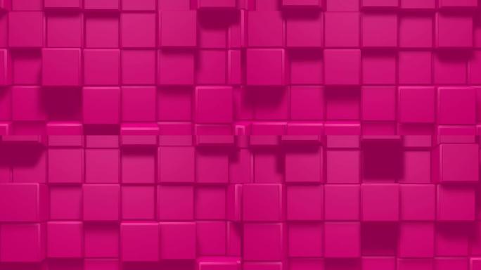 抽象几何立方体块循环。抽象运动背景。粉色清洁最小斜面正方形网格图案。3d动画。无缝环路4K