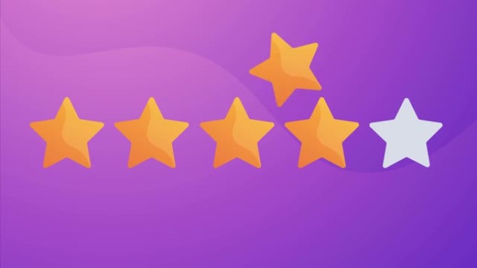 动画五星评级在紫色的背景。五星级的服务评级