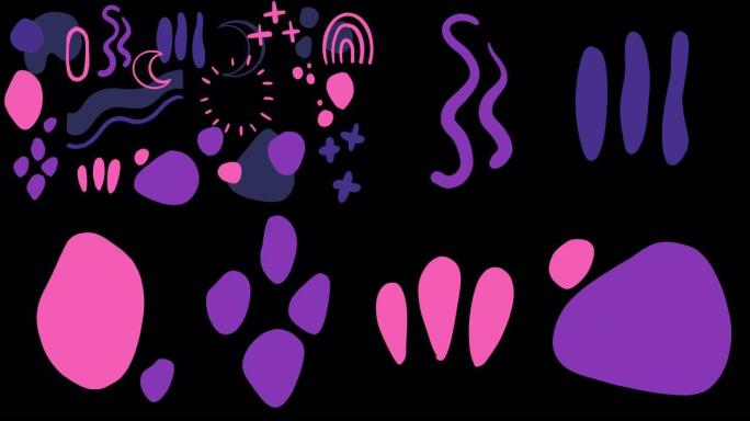 透明背景上的紫色，粉红色和紫丁香动画抽象趋势形状集。