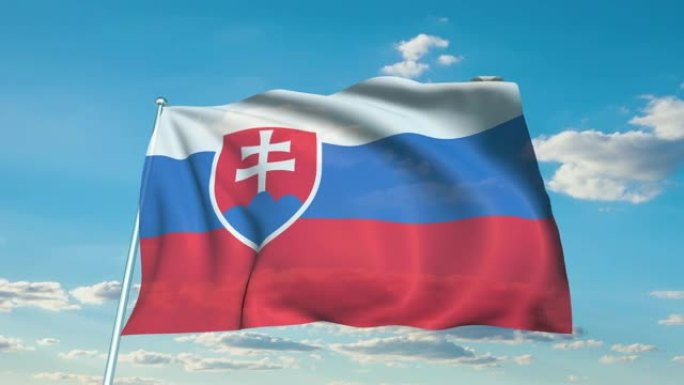斯洛伐克国旗，织物结构在多云的天空下 (可循环)