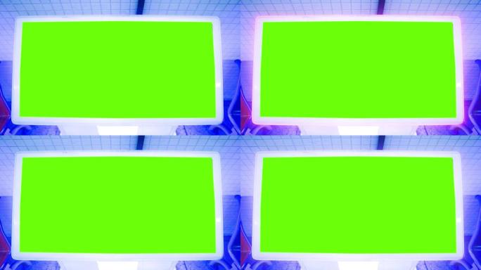 机场墙上的绿色大屏幕广告牌。宽屏色度键模拟地铁广告框架。